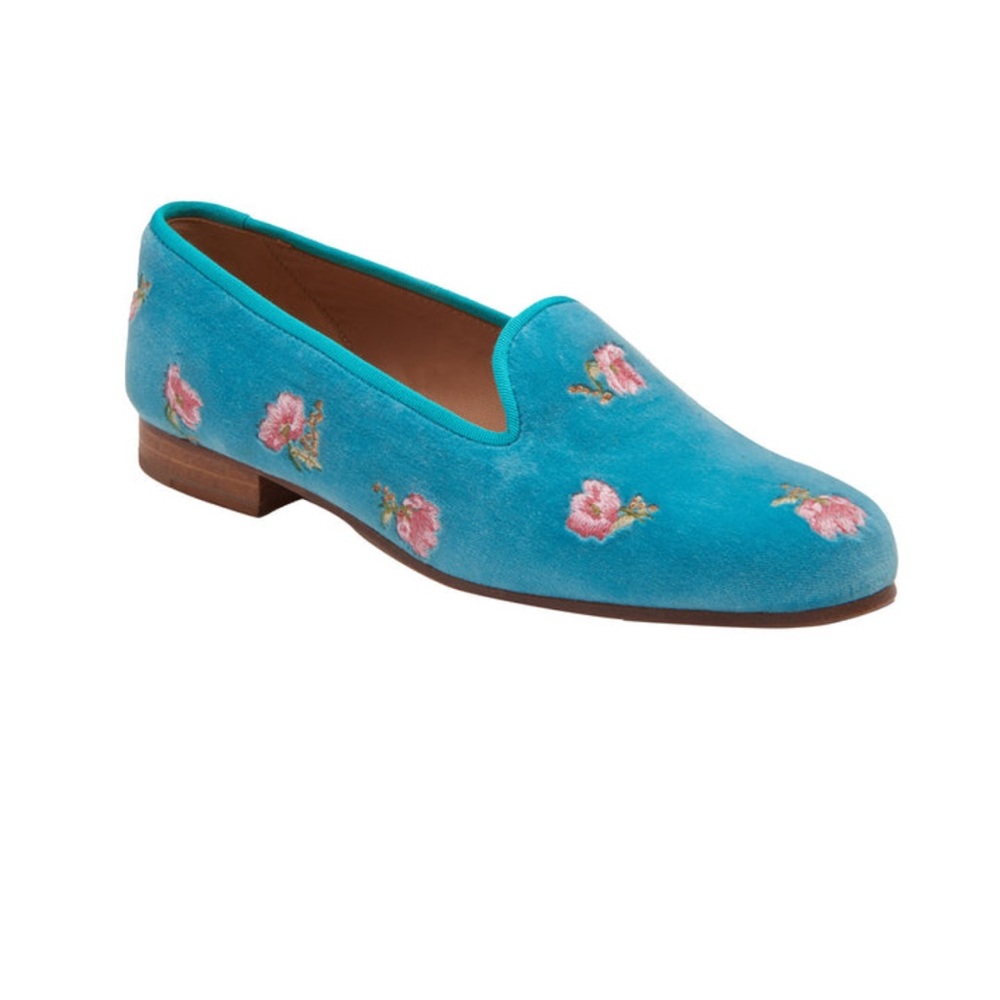 NEW LoveShackFancy X Stubbs & Wootton Roses Loafer Turquoise